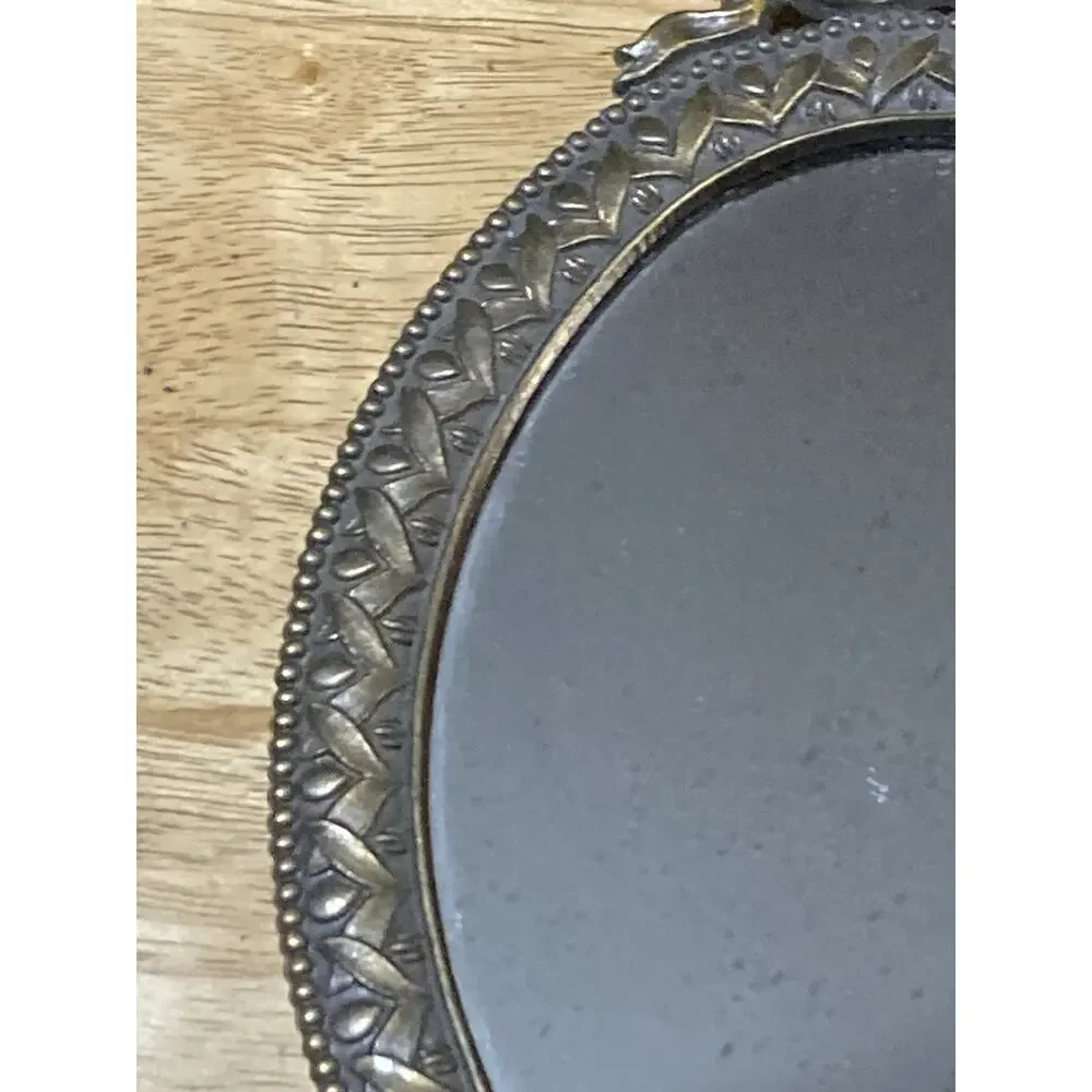 10”‎ X 5.5” Brass Oval Ribbon Style Mirror Made in Korea Vintage Wall Hanging